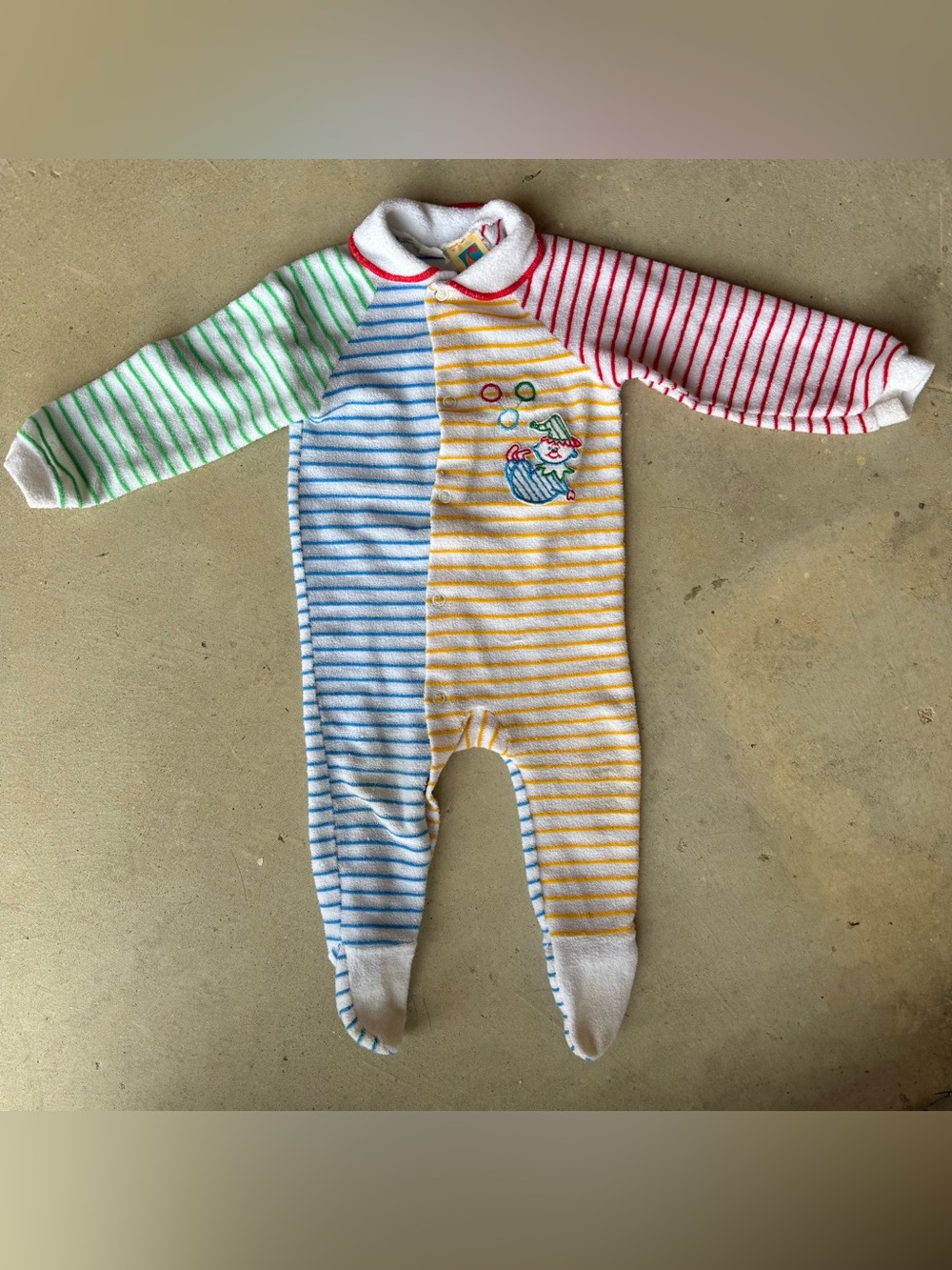 Carter's Vintage 70s/80s Baby Sleeper Large Unisex Stripes With Clown USA